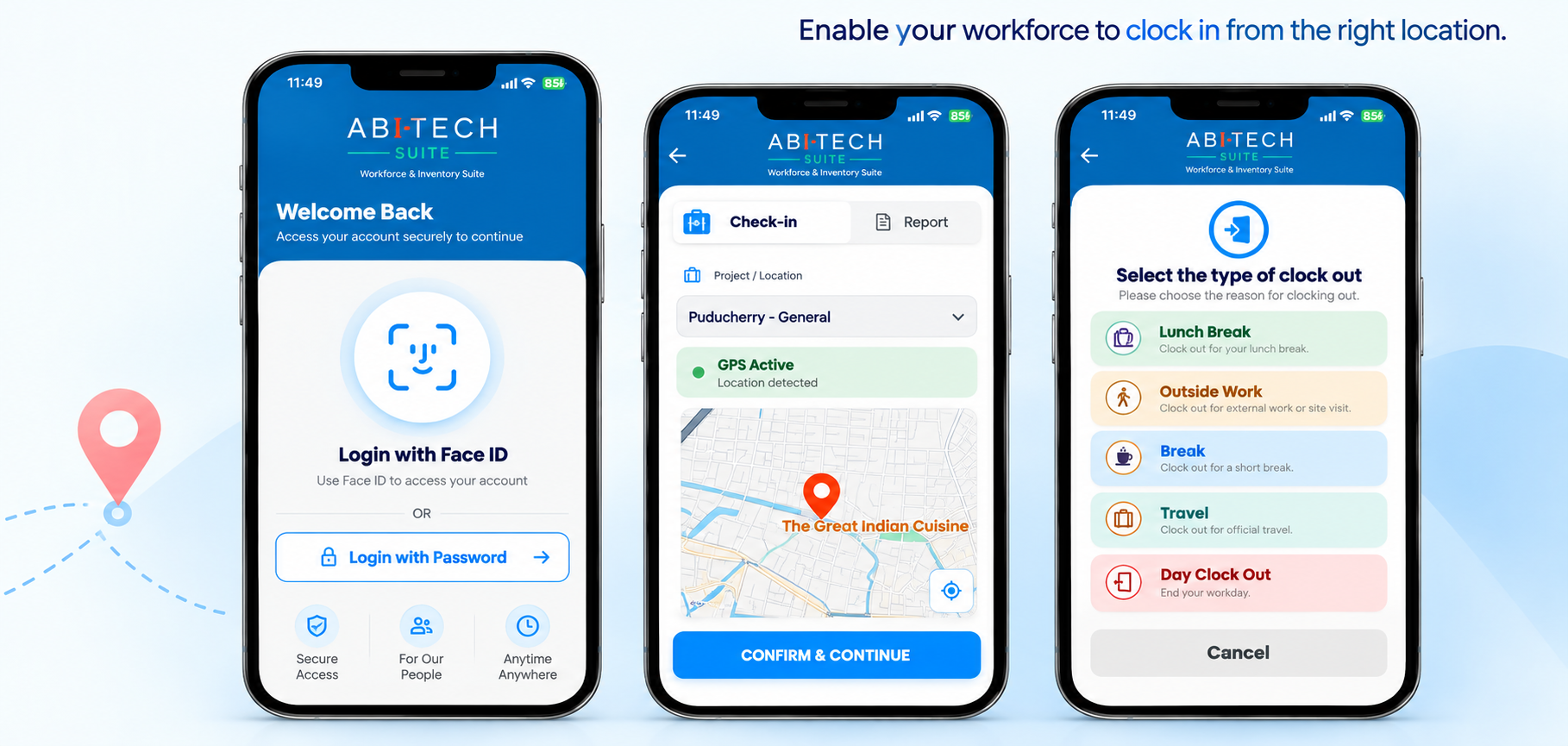 ABI-TECH mobile attendance app screenshots